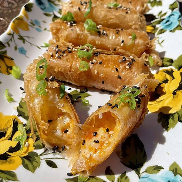Crispy Phyllo Wrapped Fried Sriracha Cheddar with Drizzled Honey Recipe